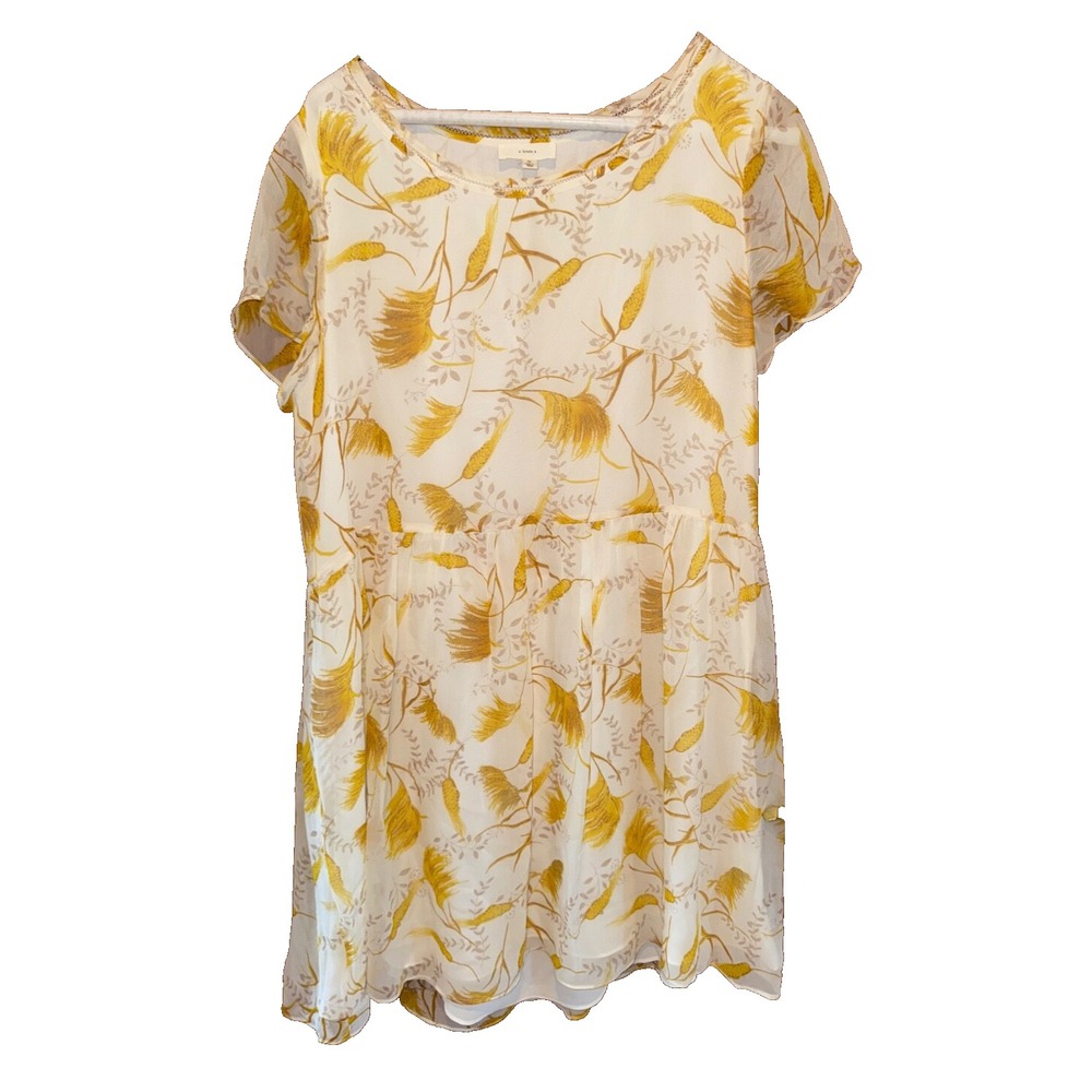 A loves A women Medium Gold Yellow Floral Wheat Print Silk Mini Babydoll Dress